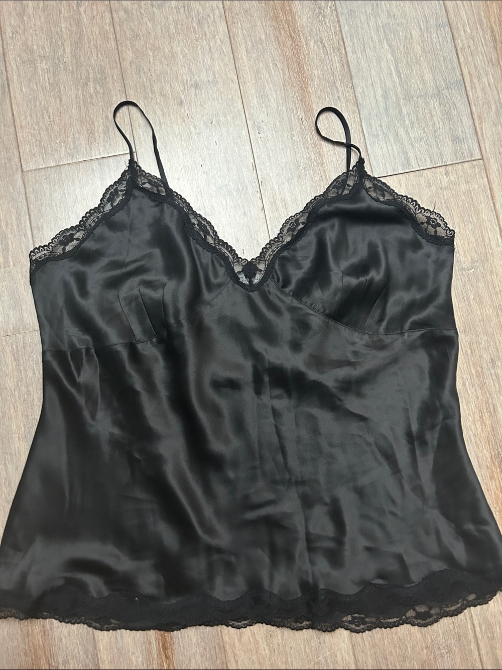 VTG Allison Taylor Black Lace-Trim Silk Camisole Top size XL